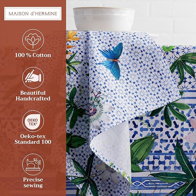 Maison d' Hermine Cloth Napkins Set of 4 100% Cotton Everyday Reusable Square Napkins Cloth Washable Dinner Party Wedding Restaurant Valentines Day Decorations Spring/Summer (Passiflora, 20" x 20")