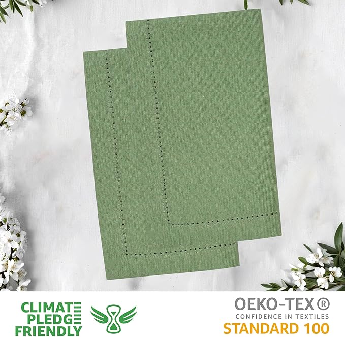 Urban Villa Cloth Napkins Hemstitch Dinner Napkins Set of 12 20X20 100% Cotton Absorbent Washable Durable Reusable Cloth Napkins for Farmhouse Party Hotel Lunch Restaurant Everyday Use - Sage