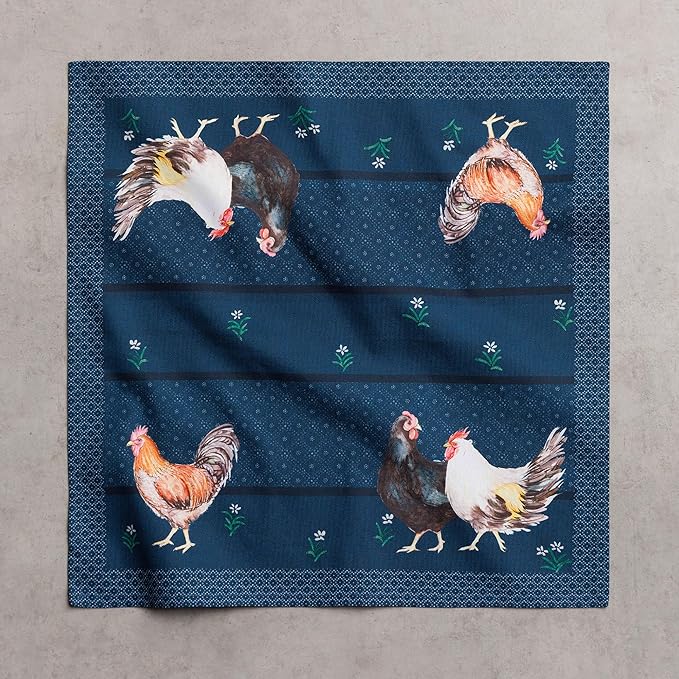 Maison d' Hermine Cloth Napkins Set of 4 100% Cotton Everyday Reusable Square Napkins Cloth Washable Dinner Party Wedding Restaurant Valentines Day Decorations Spring/Summer(Meadow Rooster, 18" x 18")