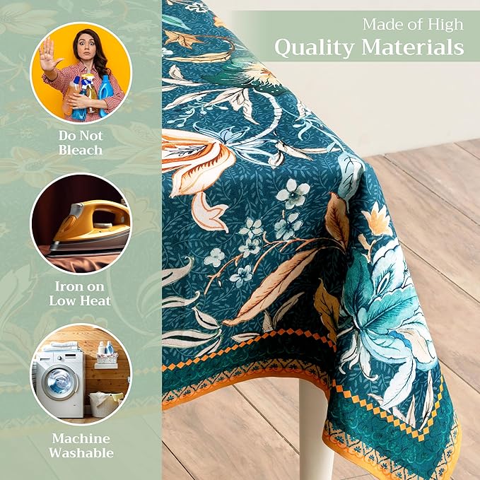 Maison d' Hermine Table Cloth Square Table 100% Cotton 54 x 54 Inches Fall Tablecloth Reusable Everyday Use for Thanksgiving Christmas Decorations Dining Farmhouse Party (Luxury Loft - Dark Teal)