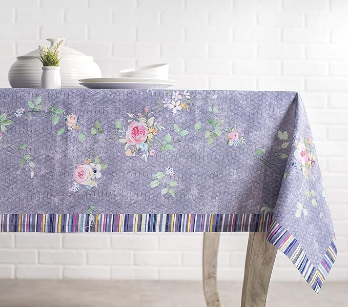 Maison d' Hermine Table Cloth Rectangle Table 100% Cotton 60 x 120 Inches Tablecloth Reusable Decorative for Dining Room Valentines Day Decorations Spring Summer - Sweet Rose Lavender - Country Garden