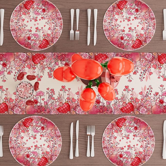 XCHI Wild Flowers Love Hearts Valentine’s Day Round Placemats Set of 4 Table Mats for Party Home Kitchen Dining Table Decorations 14x14 Inch