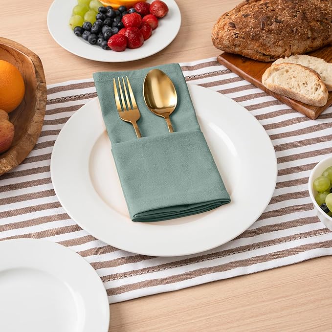 Blue Needles Solid Cloth Napkins Set of 12 Hunter Green 100% Cotton Dinner Napkins 18x18 inches - Soft, Reusable, Absorbent & Washable Linen, Ideal for Wedding Events, Parties & Everyday Use