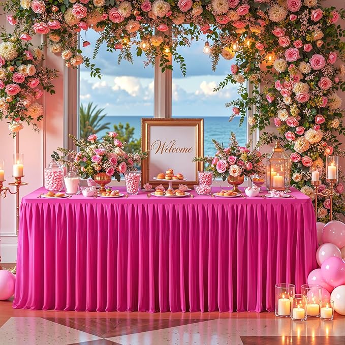Wish Care 2 Pack Hot Pink Rectangle Table Clothes for 6 Foot Tables, Polyester Fitted Tablecloths 6t Stretch Table Cover for Wedding, Birthday, Parties, Trade Show, Craft Show