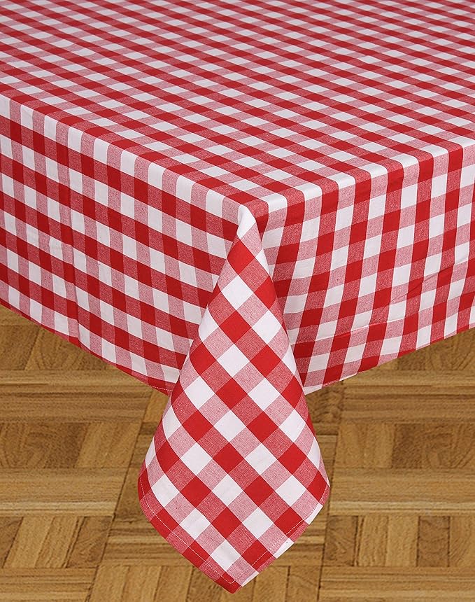 Urban Villa Tablecloth Christmas Table Cloth Tabletop Cover Kitchen Dining Tablecloth 100% Cotton Great Parties Wedding Holiday Dinner Red/White Color Rectangle 60X102 Inches 8-10 Seats Table Cloth