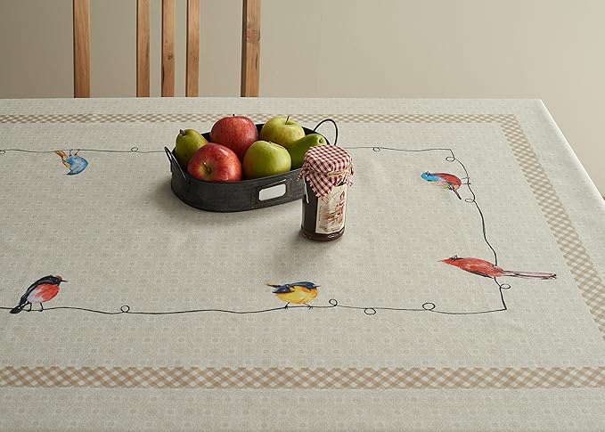 Maison d' Hermine Table Cloth Rectangle Table 100% Cotton 70 x 90 Inches Tablecloth Reusable Decorative for Dining Room Farmhouse Home Valentines Day Decorations Spring Summer - Birdies on Wire