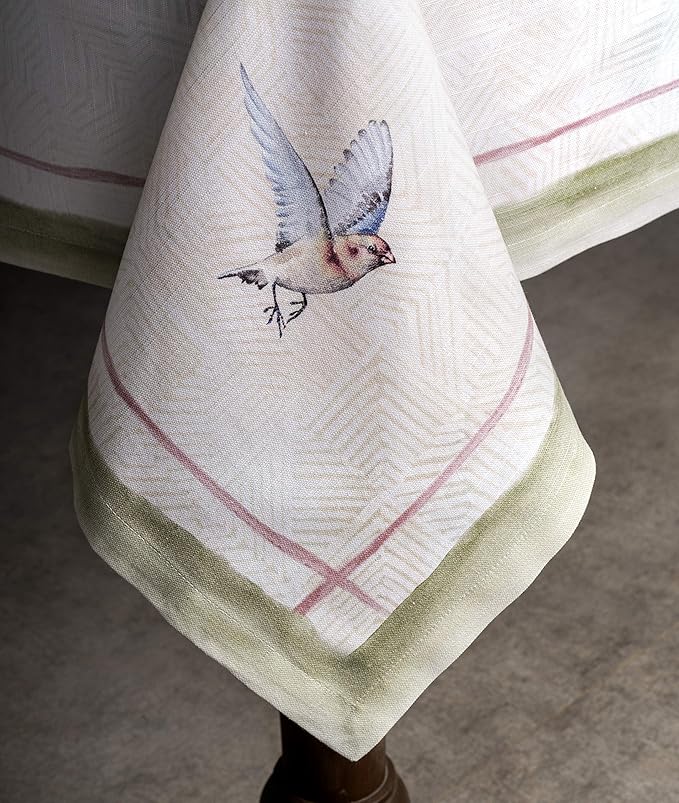 Maison d' Hermine Table Cloth Square Table 100% Cotton 60 x 60 Inches Tablecloth Reusable Decorative for Dining Room Farmhouse Home Valentines Day Decorations Spring Summer - Flying Birds