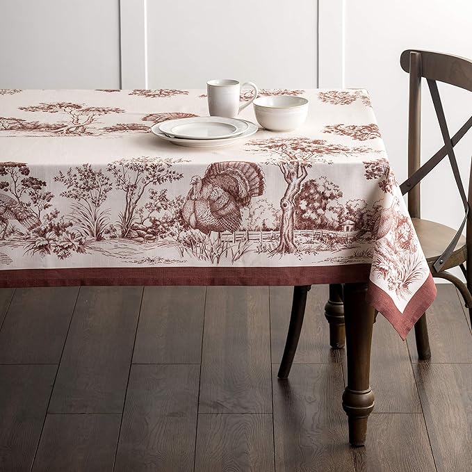 Maison d' Hermine Table Cloth Rectangle Table 100% Cotton 70 x 108 Inches Fall Tablecloth Reusable Everyday Use for Thanksgiving Christmas Decorations Dining Farmhouse Party (Holy Jouy - Brown)