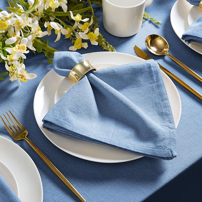 Home Bargains Plus Spring & Easter Holiday Charleston Ash Blue Set of 4 Fabric Napkins, Cotton Napkin for Indoor Outdoor Dining, Machine Washable Solid Color Napkins for Everyday Use