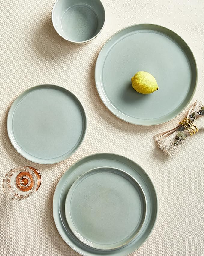 Dinnerware Sets for 4, Ceramic Plates and Bowls Set, Modern Artisan Dish Set, Microwave & Dishwasher Safe Dishware Set, Chip & Scratch Resistant Dinner Sets, Gradient Green