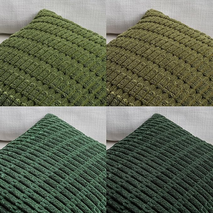 Fancy Homi Set of 4 Green Spring Decorative Throw Pillow Covers 12x12 Inch for Couch Bed Chair, Aesthetic Rustic Boho Room Decor, Soft Fuzzy Double Sided Thick Corduroy Textured Cushion Case 30cm