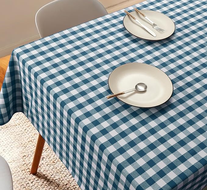 Gingham Buffalo Check 52"x70" Tablecloth 100% Cotton Washable Rustic Rectangle Table Cover Decorative for Gifts, Dining, BBQ, Buffet Parties & Camping - Teal