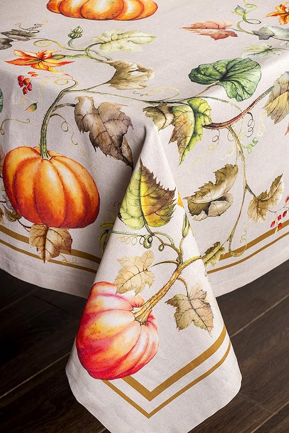 Maison d' Hermine Table Cloth Rectangle Table 100% Cotton 70 x 120 Inches Fall Tablecloth Reusable Everyday Use for Thanksgiving Christmas Decorations Dining Farmhouse Party (Potiron)