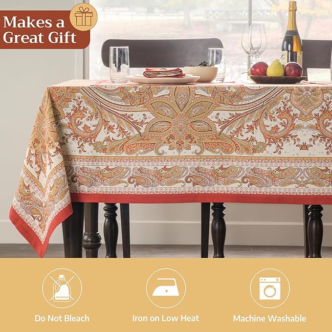 Maison d' Hermine Table Cloth Square Table 100% Cotton 60 x 60 Inches Tablecloth Reusable Decorative Everyday Use for Dining Room, Farmhouse, Home, Party, Festive & Wedding - Kashmir Paisley