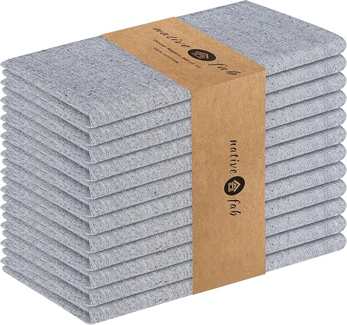 Native Fab Solid Cloth Napkin Set of 12, 100% Chambray Cotton, Washable, Reusable Dinner Cloth Napkin 17x17 inches, Table Decor Napkins for Dinner, Events, Navy Blue