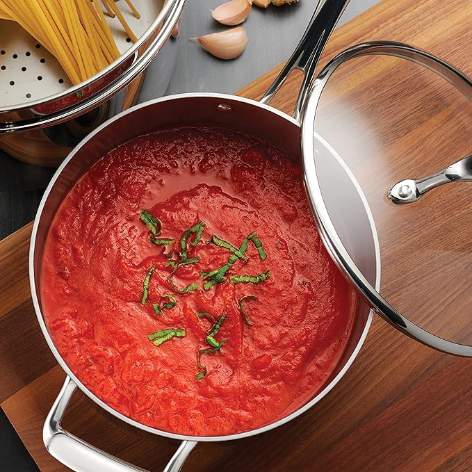 Tramontina Tri-Ply Clad Stainless Steel 4-Quart Sauce Pan with Glass Lid, Induction-Ready, Dishwasher-Safe, NSF-Certified