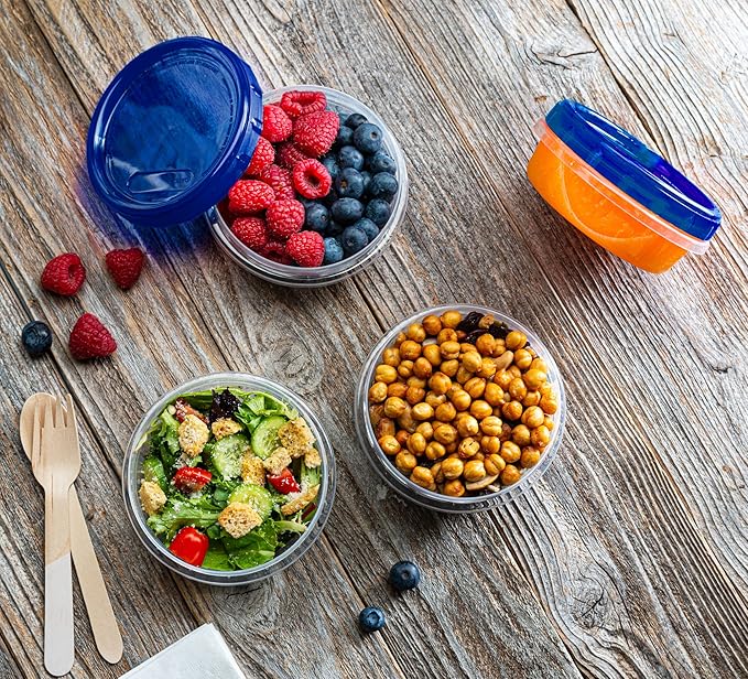 Twist Top Deli Containers Food Storage Containers Blue Screw on Lid Reusable Stackable Leakproof Airtight, pack of 20-8 oz containers