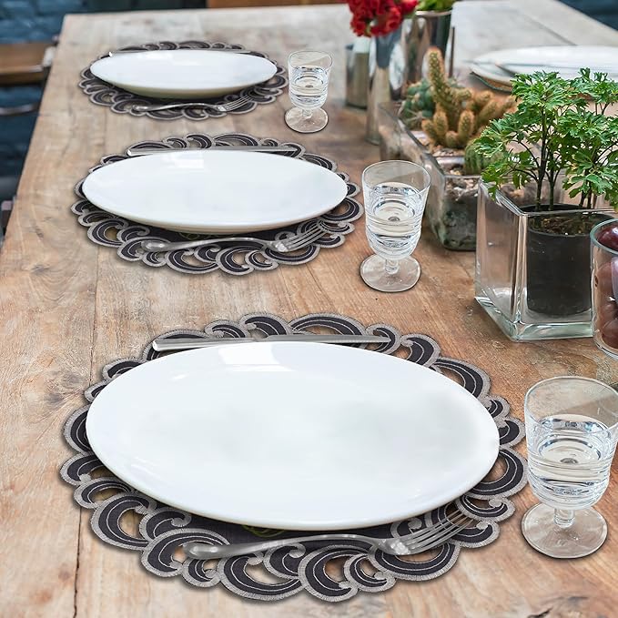 Decozen Set of 12 Doilies for Table, Lace Doilies - Rustic, Crochet, Farmhouse, Kitchen, Dining Table Centerpiece Decor - Round Christmas Placemats - 15 inch Charcoal Gray, Charcoal Fleur Collection