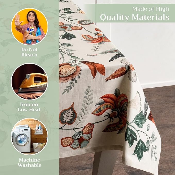 Maison d' Hermine Table Cloth Square Table 100% Cotton 60 x 60 Inches Fall Tablecloth Reusable Everyday Use for Thanksgiving Christmas Decorations Dining Farmhouse Party (Dalida)