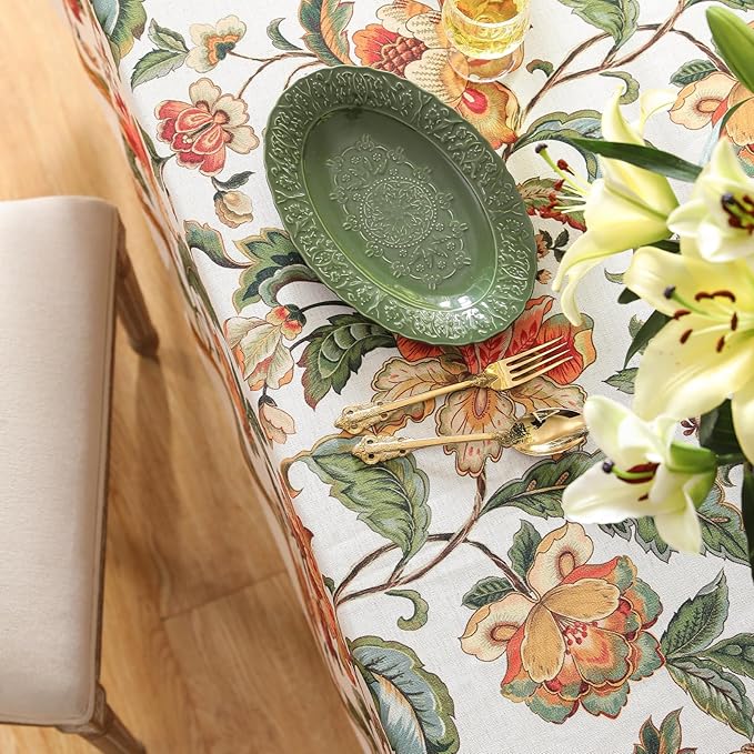 patdrea Designer Vintage Linen Rectangle Tablecloth,Provencal Rustic Floral Pattern Tablecloths,Decorative Table Cover Cloth for Kitchen,Dining Room,Tea Party,Home,Christmas,63"*102"