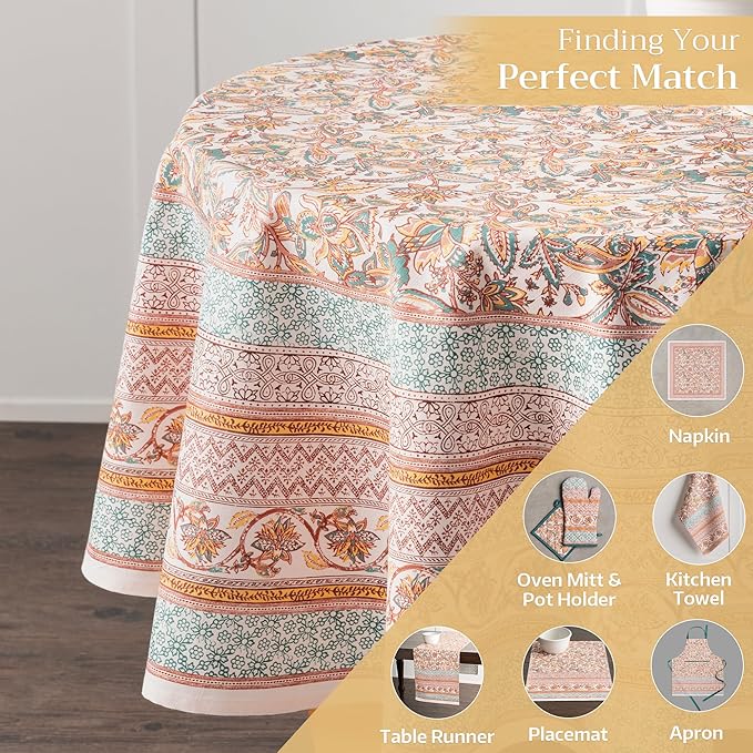 Maison d' Hermine Table Cloth Round Table 100% Cotton 69 Inches Fall Tablecloth Reusable Everyday Use for Thanksgiving Christmas Decorations Dining Farmhouse Party (Nila)