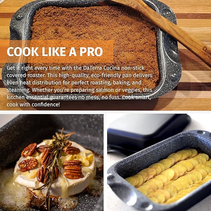 DaTerra Cucina - 13" Nonstick Ceramic Coated Dual Roasting Pan Set – 2 Identical Pans, Oven Safe, Ideal for Roasting, Baking, Searing, Braising, Casseroles, Fits Most Toaster Ovens