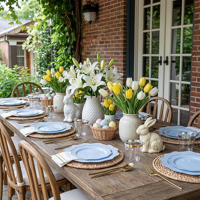 WDF 175Pcs Blue Plastic Plates - Heavy Duty Baby Blue Plates Disposable - 25Guests Plastic Dinnerware Ideal for Parties/Wedding/Baby Shower/Easter