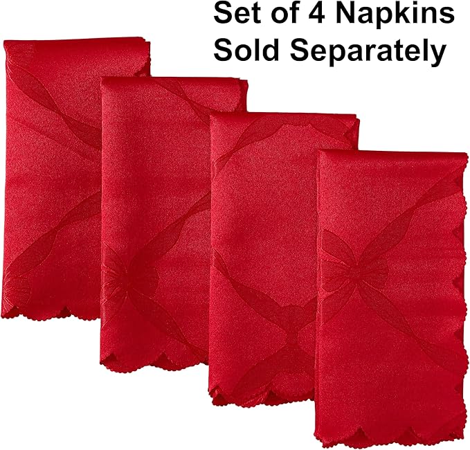 Newbridge Valentines Day Rectangle Tablecloth, 60 x 84 Inch, Ribbons and Bows Damask, Wrinkle and Stain Resistant Fabric Table Cloth, Holiday Red