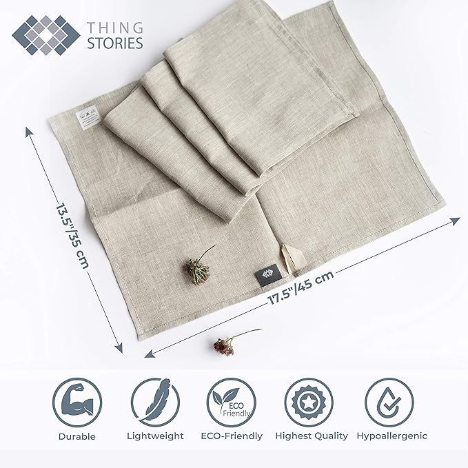 Pure Linen Flax Washcloths – 4-Pack Natural Dish Towels Set – Linen Tea Towel Cloth Napkins – Small Hand Towels for Kitchen – Durable, Lint-Resistant, Highly Absorbent