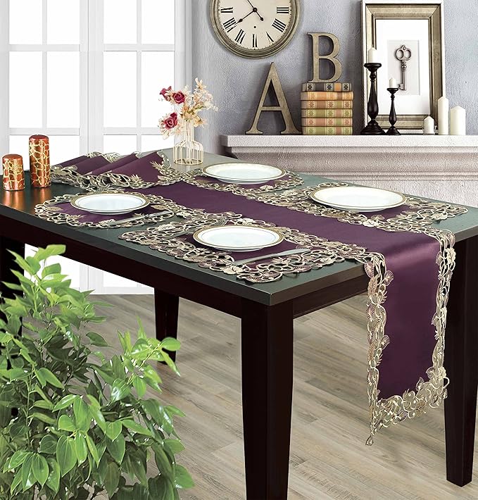 Decozen Set of 12 Doilies for Table, Lace Doilies - Rustic, Crochet, Farmhouse, Kitchen, Dining Table Centerpiece Decor - Round Christmas Placemats for Home - 15 inch Gold Plum, Tarantino Collection