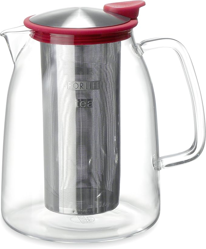 FORLIFE Mist Iced Tea Jug with Basket Infuser, 68-Ounce, Red