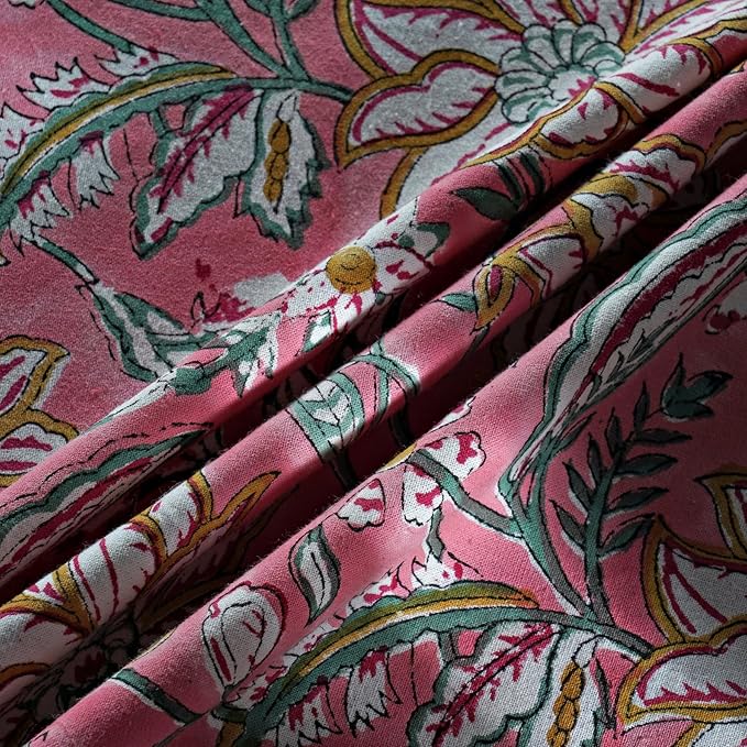 Ridhi Block Print Round Candy Pink Reusable Tablecloth 100% Cotton 132" Inch Decorative Table Cover eveyday Dining, Home, Party, Wedding, Farmhouse Gift for Spring, Easter, Valentine
