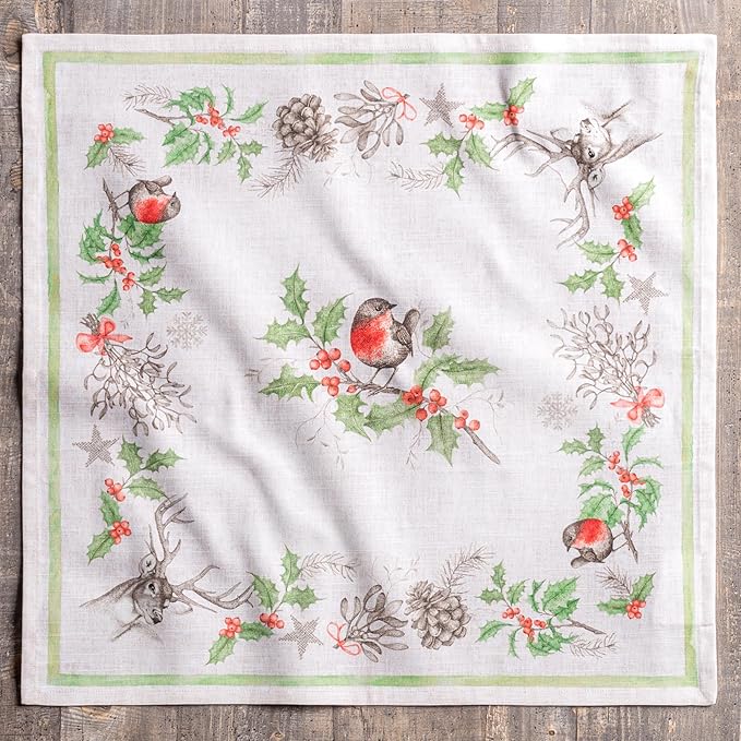 Maison d' Hermine Cloth Napkins Set of 4 100% Cotton for Thanksgiving Christmas Decorations Everyday Reusable Square Fall Napkins Cloth Washable Dinner Party (Christmas Dew, 20"x20")