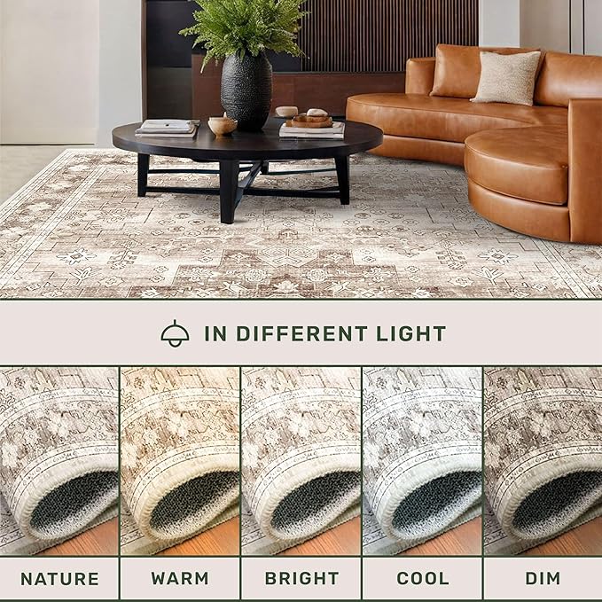 Washable Neutral Farmhouse Large Entryway Rug, 3x6 Area Rugs for Kitchen, Bedroom Beside Bed, Nursery Room, Boho Vintage Floral Non-Slip Throw Rug Low Pile Stain Resistant (3x6 Beige/Latte)
