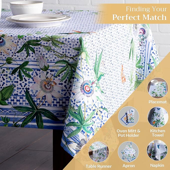 Maison d' Hermine Table Cloth Rectangle Table 100% Cotton 60 x 90 Inches Tablecloth Reusable Decorative for Dining Room Farmhouse Home Valentines Day Decorations Spring Summer - Passiflora