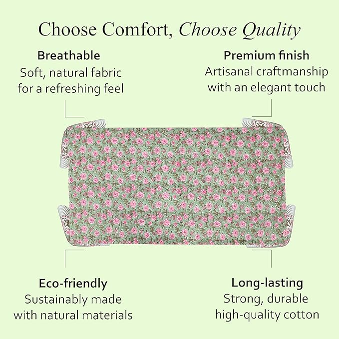 CPC Tablecloth 100% Cotton 72x140 Inch Indian Block Print Rectangle Table Cover, Pink Table Cloth for Weddings, Spring/Summer, Barbeque - Pink Tourmaline