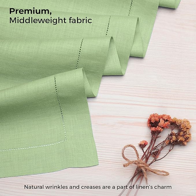 D'Moksha Homes Linen Sage Green Table Runner 60 Inches - Classic Hemstitch, 100% Pure Linen Coffee Table Runner 14 x 60 Inch Ideal for Dresser Tables - Spring, St Patricks Day, Easter