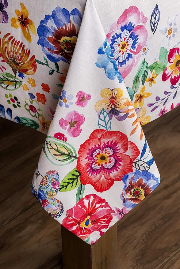 Maison d' Hermine Table Cloth Rectangle Table 100% Cotton 60 x 108 Inches Tablecloth Reusable Decorative for Dining Room Farmhouse Valentines Day Decorations Spring Summer- Happy Florals - High Summer