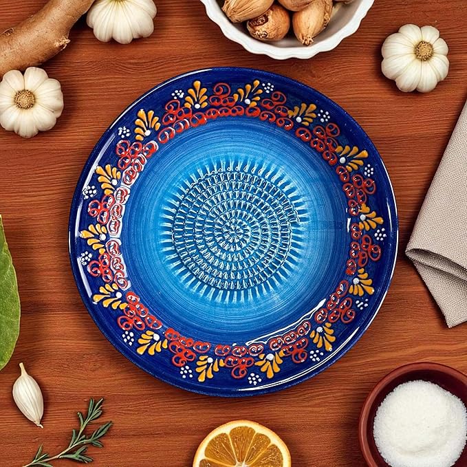 Ceramic Grater Bowl, Garlice Grater Plate, Handmade Ginger Grater, Mincer Bowl for Cheese &Vegetables, Ceramic Decorative Mincer, Hand Dish for Garlic (Sultan Navy)