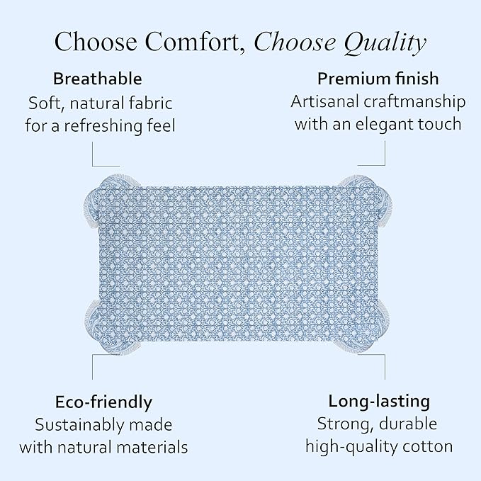 CPC Azure Regal Tablecloth 100% Cotton 70x108 Inch Indian Block Print Rectangle Table Cover, Table Cloth for Gifting in Weddings, Halloween, Fall, Christmas, Thanksgiving