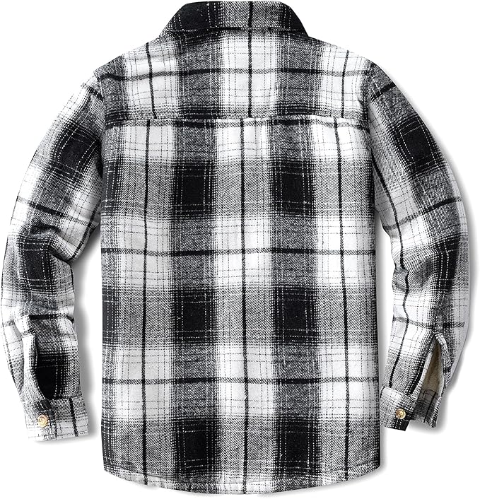 Men's Cotton Sherpa Lined Button Down Flannel Shirt Jacket Plaid Soft Outdoor Flannel Jacket Shirt