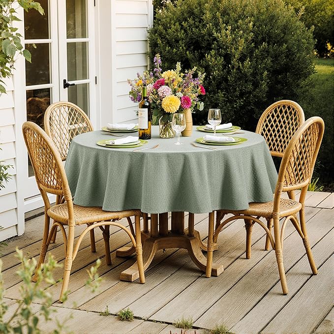 MIULEE Sage Green Linen Cotton Table Cloth Round Tablecloth Spring Waterproof Spillproof Cross-Star Textured Table Cltoth Decorative Farmhouse Style for Dining Party Weddings 60 Inch