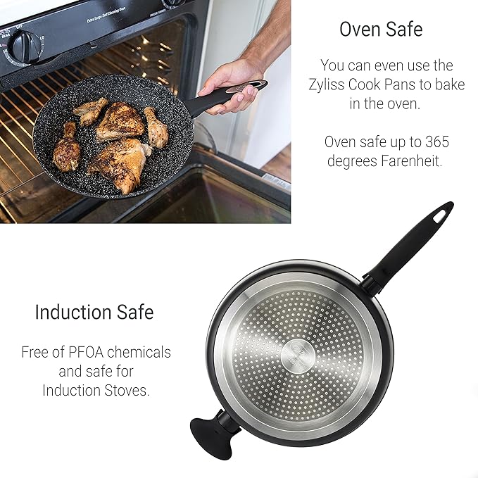 ZYLISS Cookware 11" Nonstick Saute Pan with Covered Lid - Oven, Dishwasher, Induction and Metal Utensil Safe Cooking - Heavy Duty Forged Aluminum with Sturdy Riveted Helper Handle