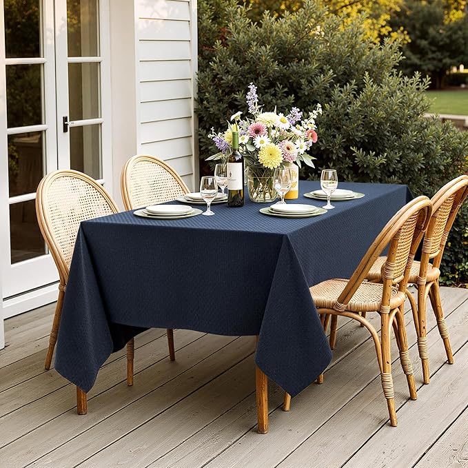 MIULEE Navy Linen Cotton Table Cloth Rectangle Tablecloth Waterproof Spillproof Cross-Star Textured Table Cltoth Decorative Farmhouse Style for Dining Party Weddings 60x120 Inch