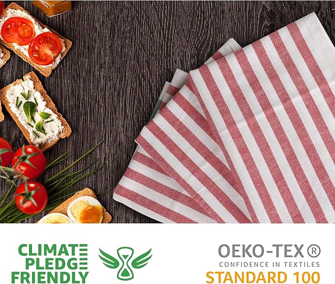 Urban Villa Dinner Napkins Horizontal Stripes Cloth Napkins Set of 12 Ruby/Green Color Dinner Napkins 20x20 Inches 100% Cotton Over Sized Cloth Napkins with Mitered Corners DinnerNapkins
