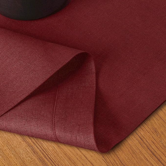 D'Moksha Homes Linen Table Runner 36 Inches - 100% Pure Linen Dark Red Small Table Runner 14 x 36 Inch for Dresser, Coffee Tables, Valentines, Spring - Machine Washable