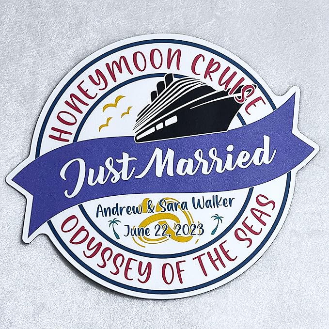 1 Honeymoon Cruise Door Magnet Sign, Just Married Newlywed Bride Groom, Cruising Princess Celebrity Carnival Wall Custom Keepsake Refrigerator