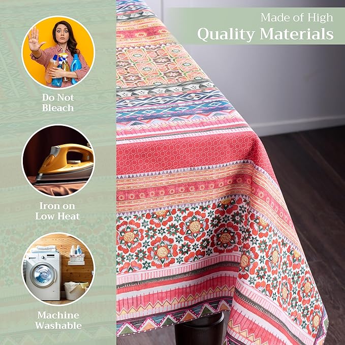 Maison d' Hermine Table Cloth Rectangle Table 100% Cotton 70 x 120 Inches Fall Tablecloth Reusable Everyday Use for Thanksgiving Christmas Decorations Dining Farmhouse Party (Ispahan)