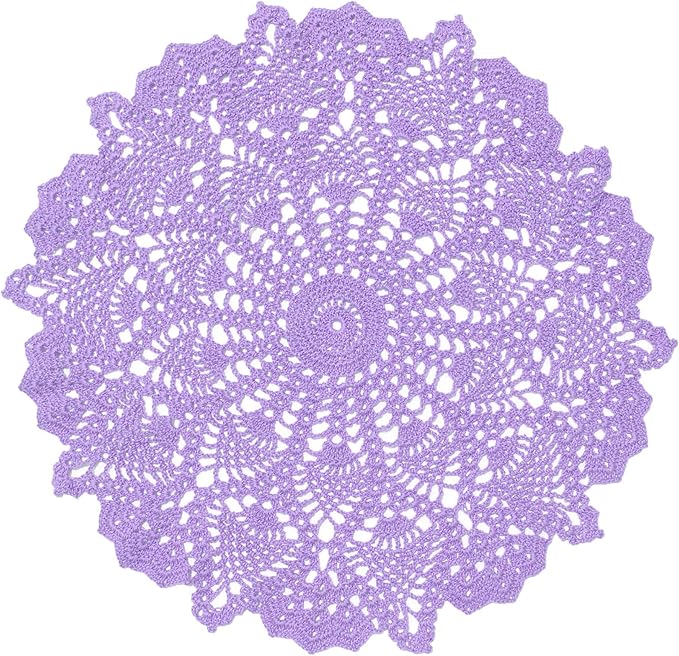 BIBITIME Lace Tablecloth Doily Handmade Crochet Placemat Women Vase Mat Kitchen Table Runner (2PCS- 18 in to 20 in, Light Purple)