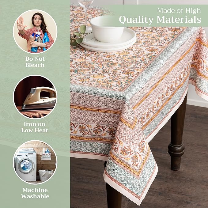 Maison d' Hermine Table Cloth Rectangle Table 100% Cotton 70 x 120 Inches Fall Tablecloth Reusable Everyday Use for Thanksgiving Christmas Decorations Dining Farmhouse Party (Nila)